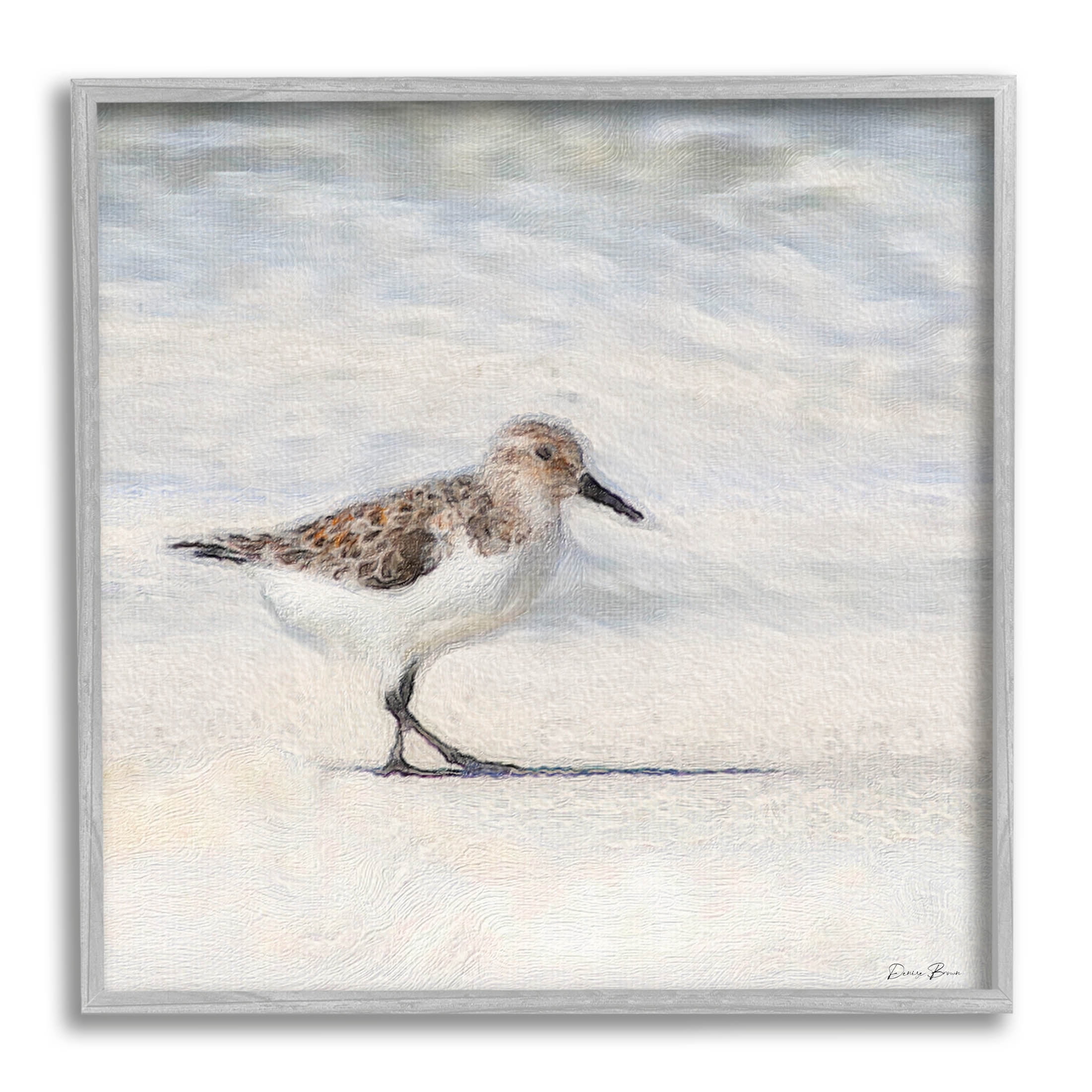 Stupell Industries Sandpiper Bird Stepping Beach Sand Graphic Art Gray Framed Art Print Wall Art, Design by Denise Brown