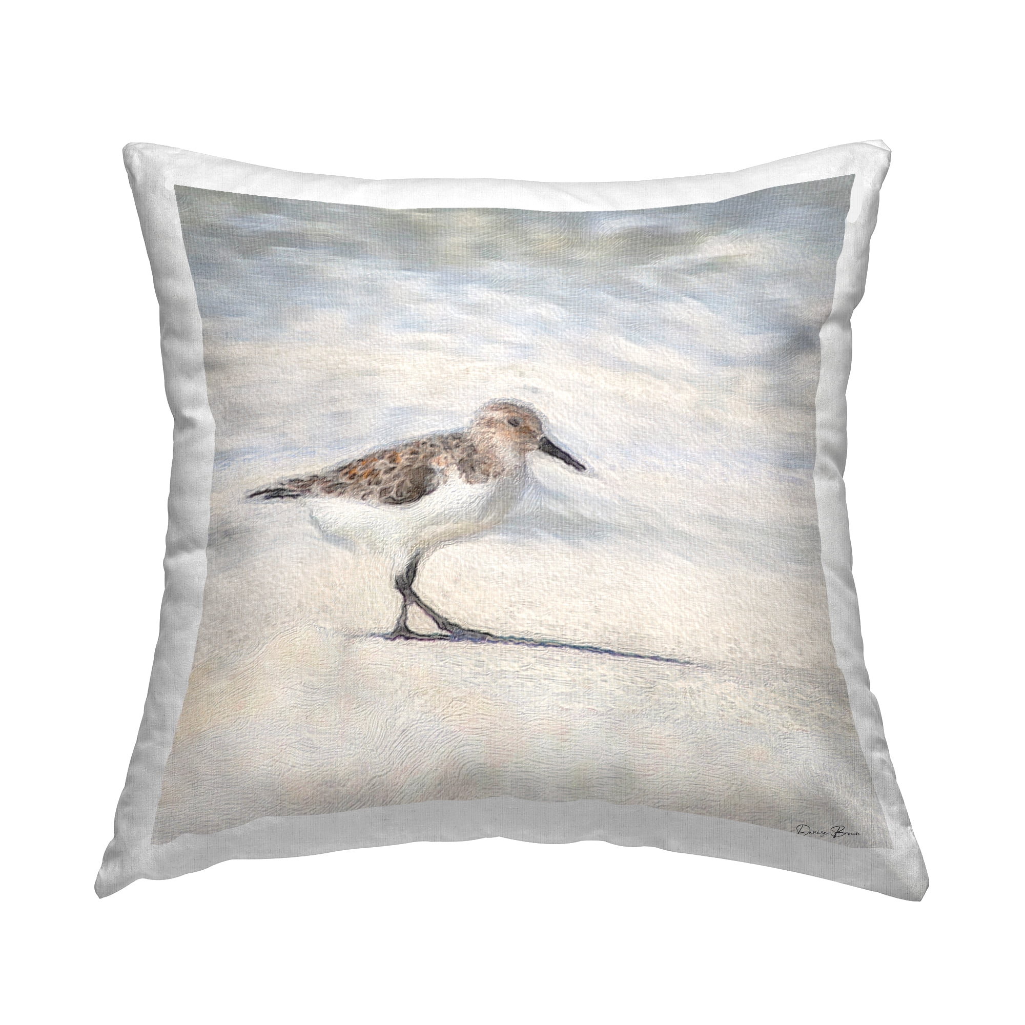 Stupell Industries Sandpiper Bird Stepping Summer Beach Shoreline Design by Denise Brown Throw Pillow