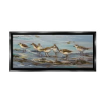 Stupell Industries Sandpiper Flock on Shore Animals & Insects Painting Black Floater Framed Canvas Art Print Wall Art, 25 x 11