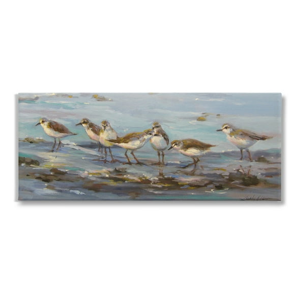 Stupell Industries Sandpiper Flock on Shore Animals & Insects Painting Gallery Wrapped Canvas Art Print Wall Art, 24 x 10