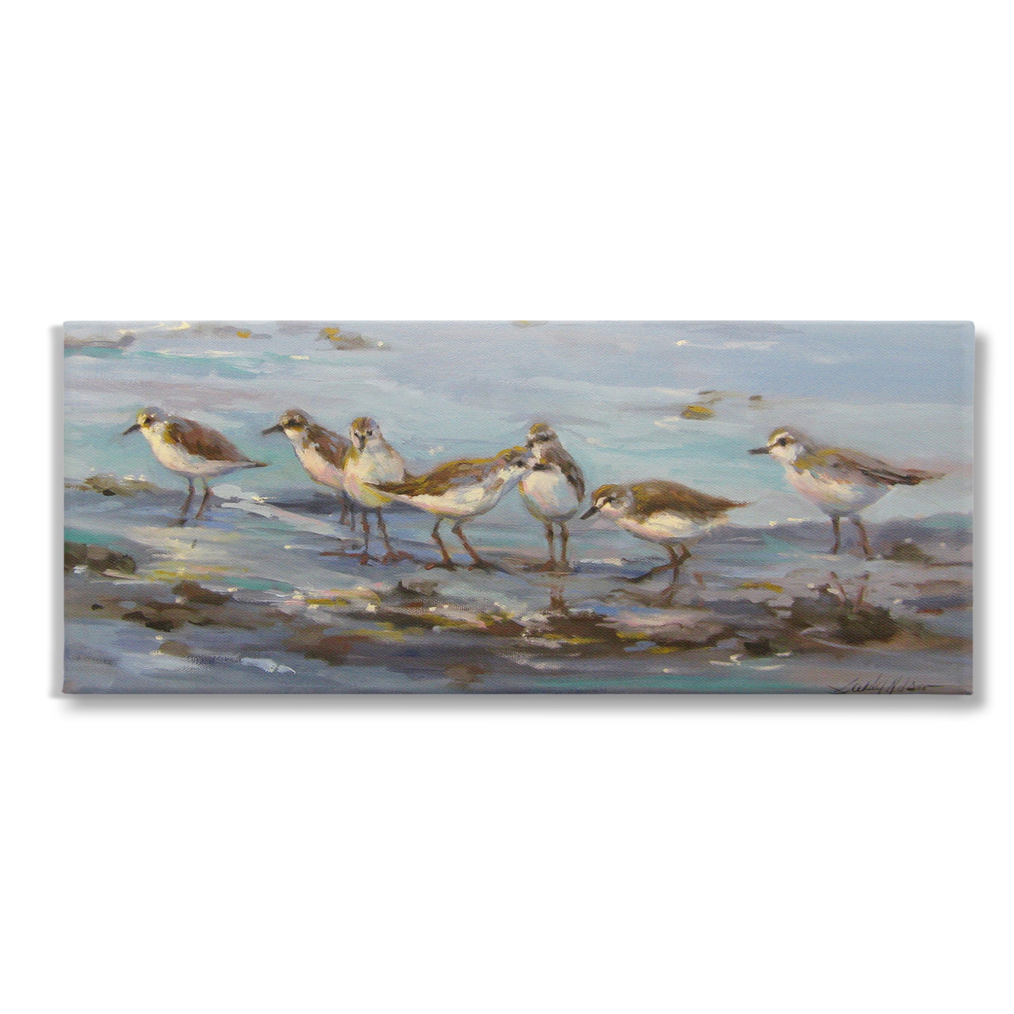 Stupell Industries Sandpiper Flock on Shore Animals & Insects Painting Gallery Wrapped Canvas Art Print Wall Art, 48 x 20