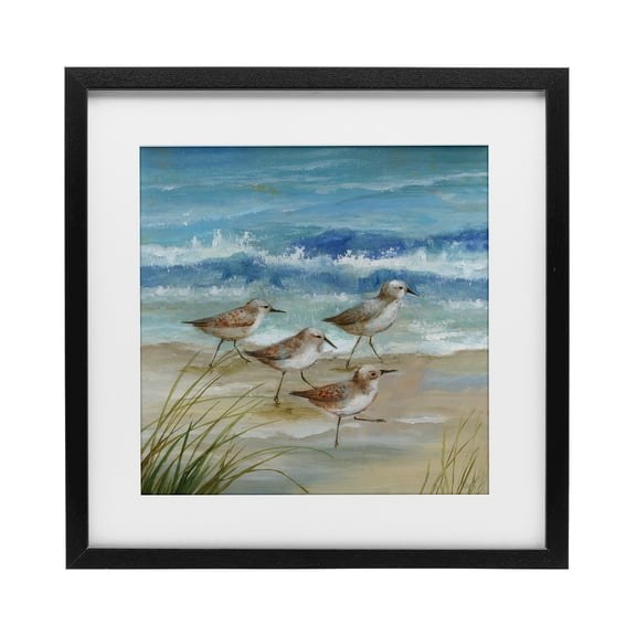 Stupell Industries Sandpiper Gathering View Black Framed Print Under Glass design by Nan, 13 x 13
