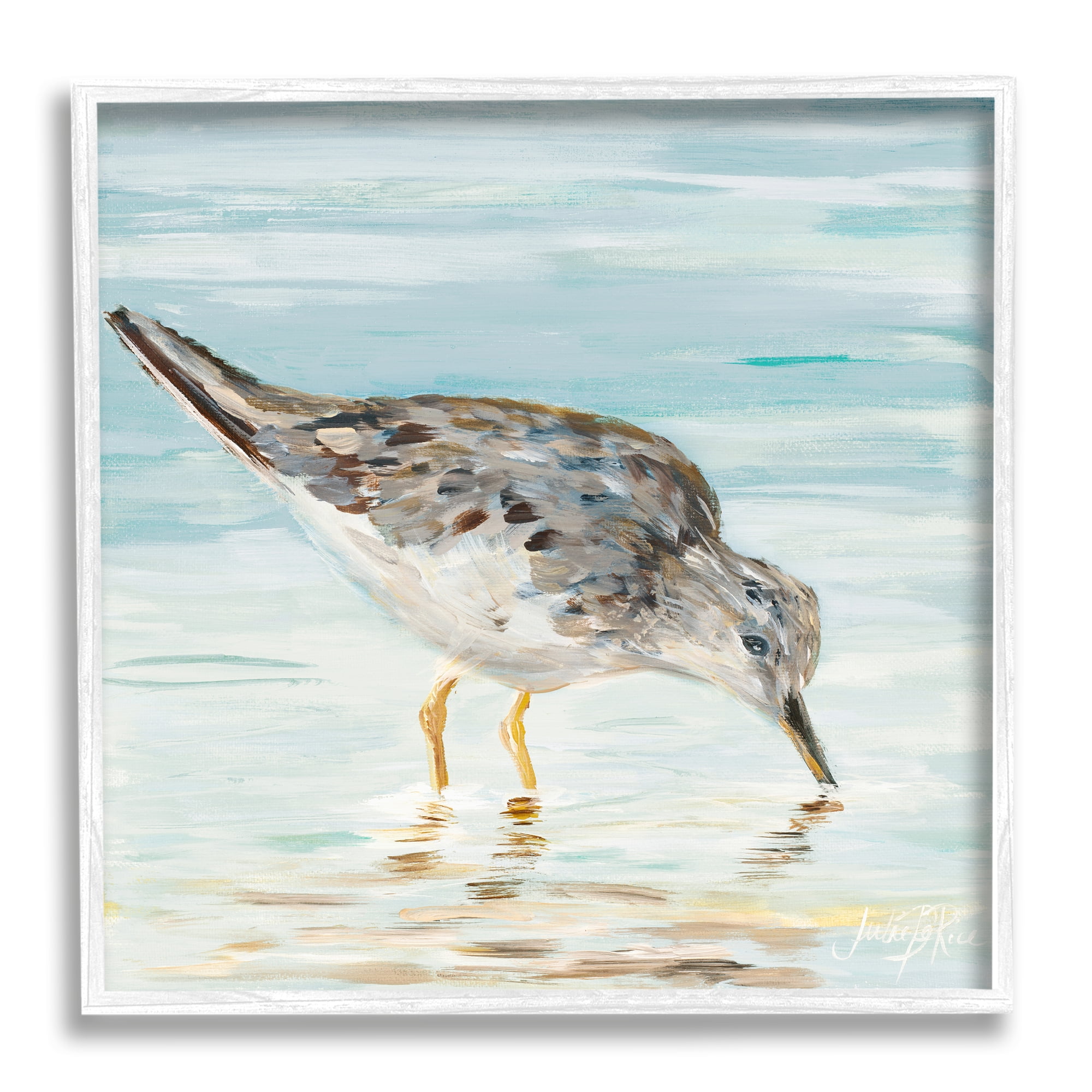 Stupell Industries Sandpiper Hunting on Beach Coast Shallow Nautical Waters, 17 x 17, Design by Julie DeRice