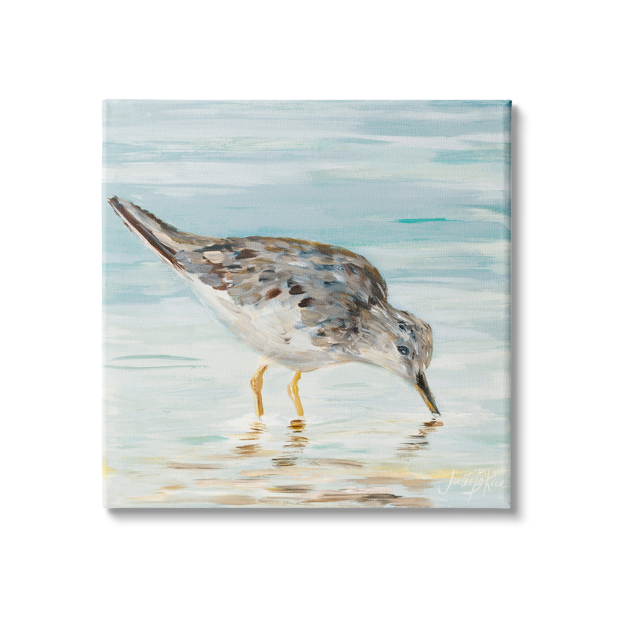 Stupell Industries Sandpiper Hunting on Beach Coast Shallow Nautical Waters, 17 x 17, Design by Julie DeRice