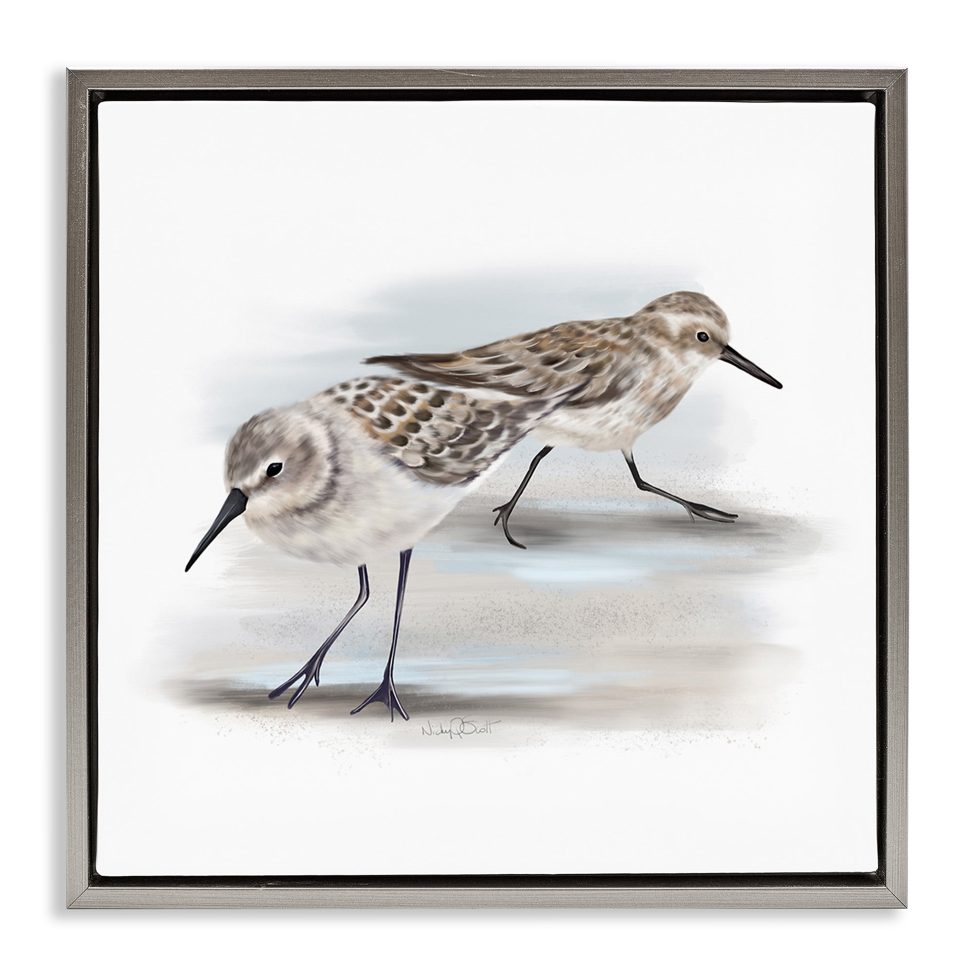 Stupell Industries Sandpiper Pair on Sandy Beach Animals & Insects Drawing Gray Floater Framed Canvas Art Print Wall Art, 25 x 25