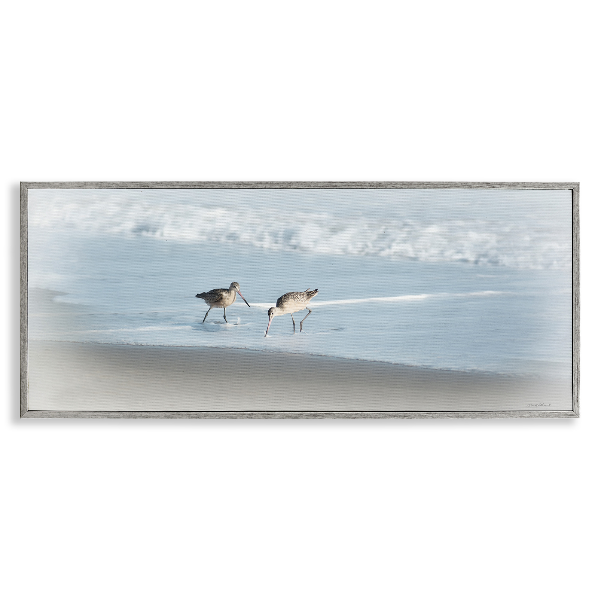 Stupell Industries Sandpiper Pair on Shore Nautical & Beach Painting Gray Framed Art Print Wall Art, 30 x 13