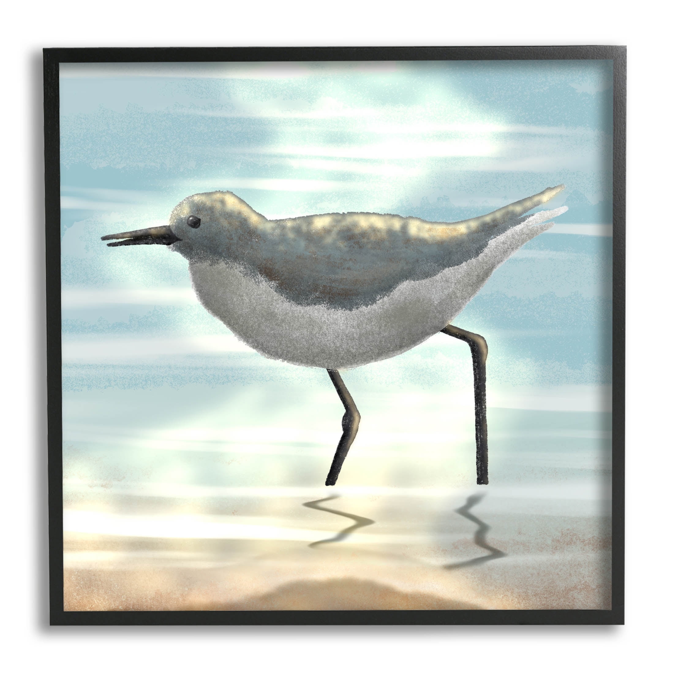 Stupell Industries Sandpiper Standing Coastal Ocean Tide Graphic Art Black Framed Art Print Wall Art, Design by Marcus Prime