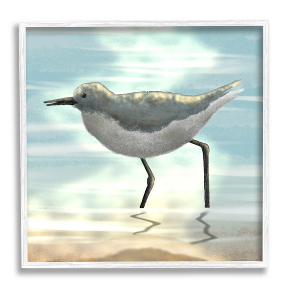 Stupell Industries Sandpiper Standing Coastal Ocean Tide Graphic Art White Framed Art Print Wall Art, Design by Marcus Prime