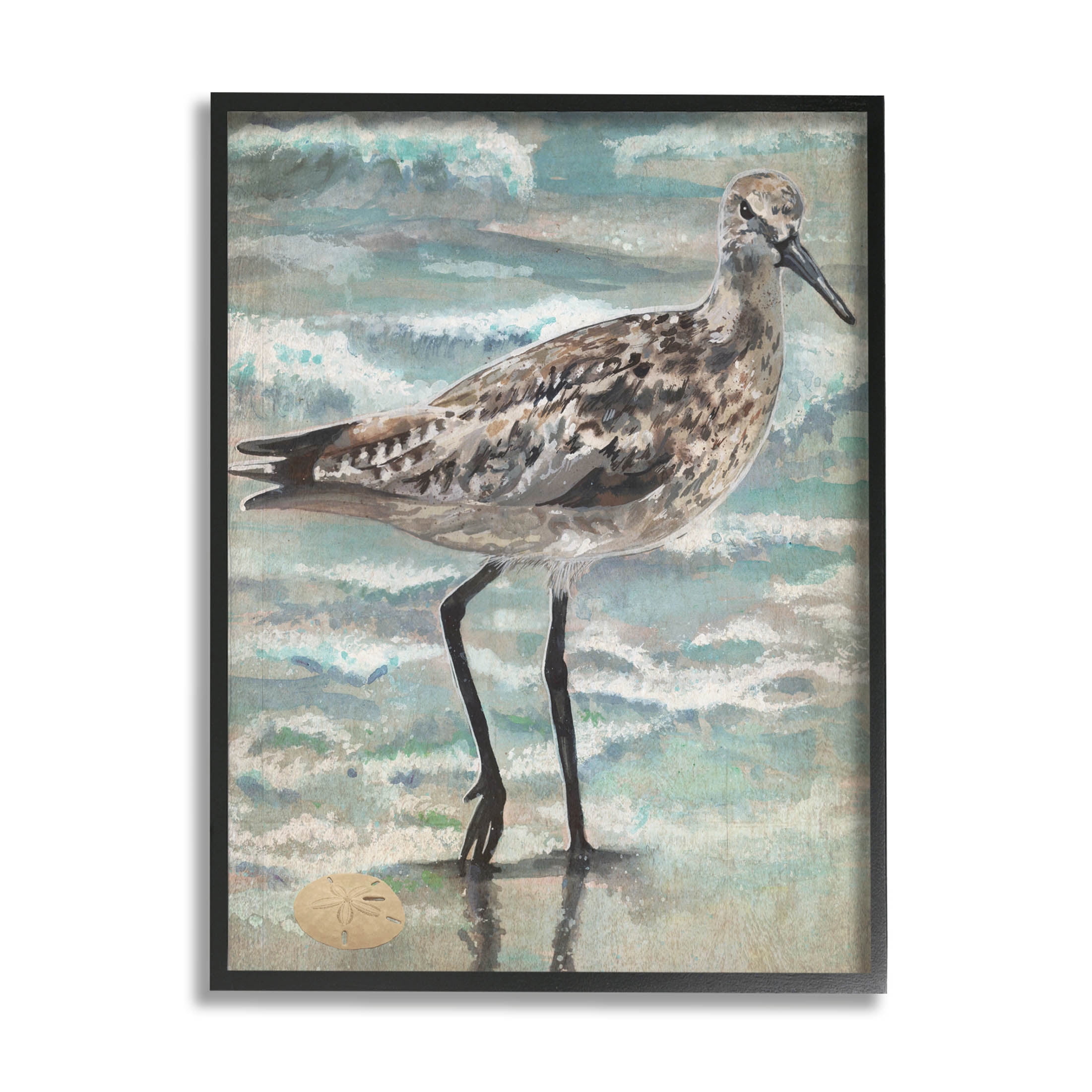 Stupell Industries Sandpiper Stepping Beach Coast Painting Black Framed Art Print Wall Art, Design by Erica Christopher