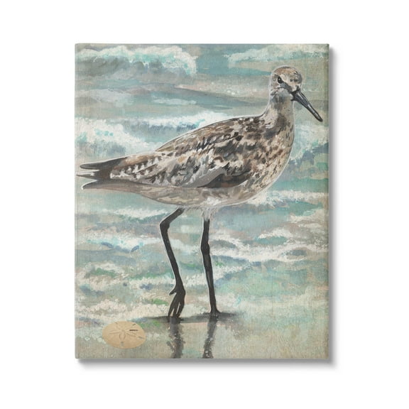 Stupell Industries Sandpiper Stepping Beach Coast Painting Gallery Wrapped Canvas Print Wall Art, Design by Erica Christopher