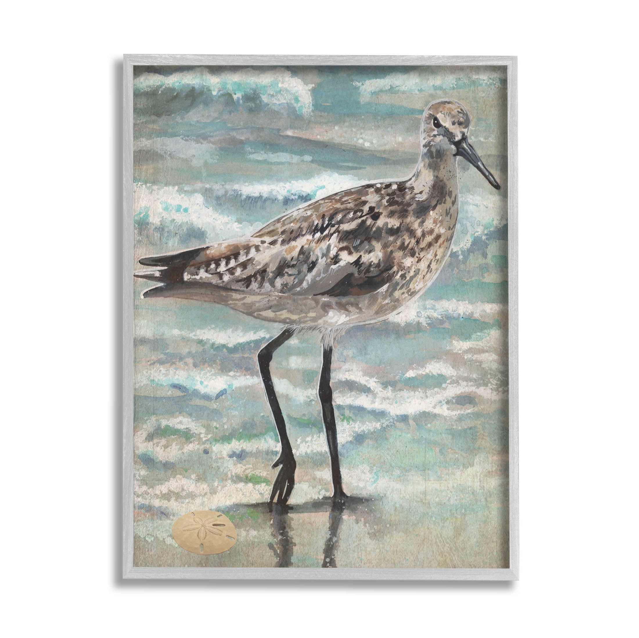 Stupell Industries Sandpiper Stepping Beach Coast Painting Gray Framed Art Print Wall Art, Design by Erica Christopher