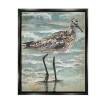 Stupell Industries Sandpiper Stepping Beach Coast Painting Jet Black Floating Framed Canvas Print Wall Art, Design by Erica Christopher