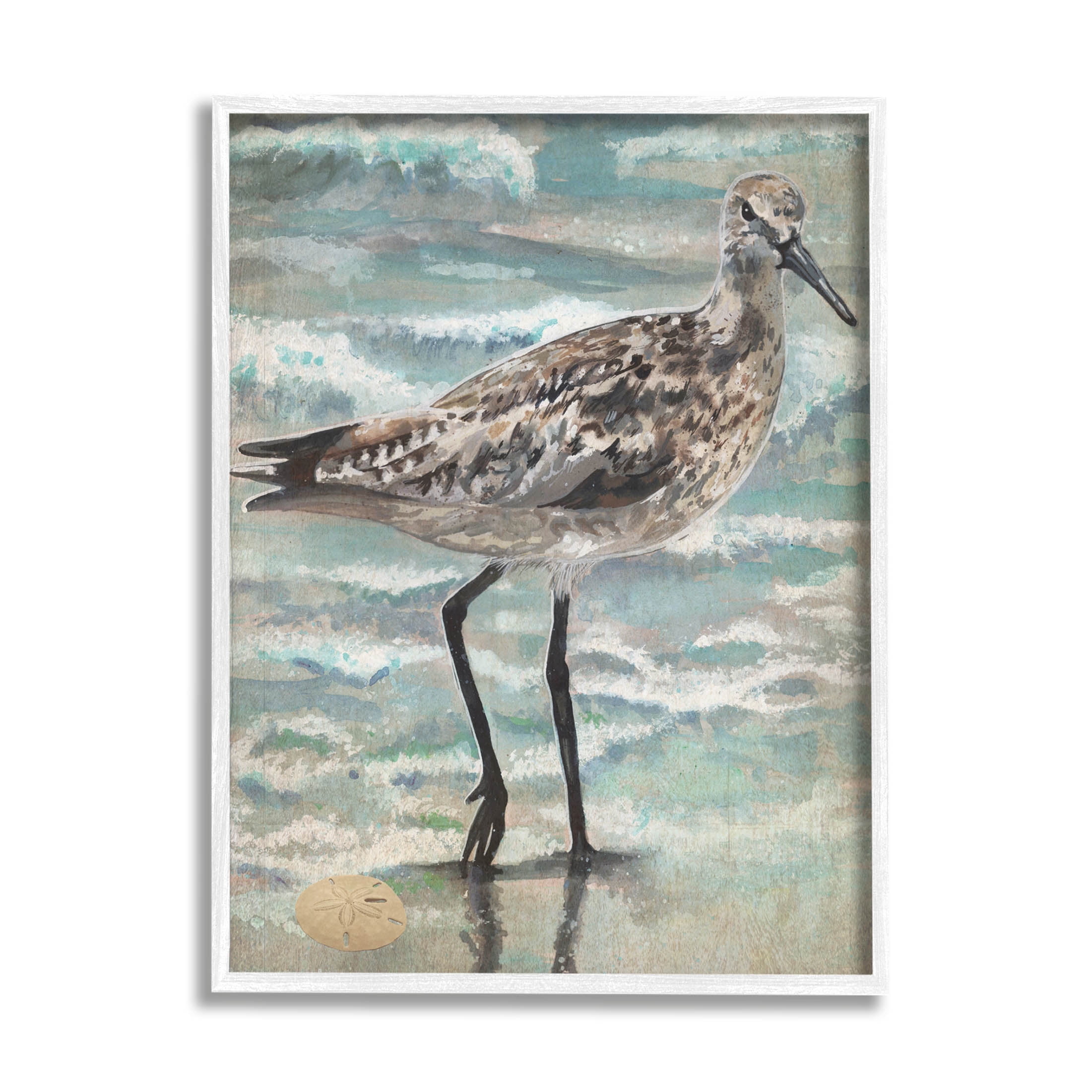 Stupell Industries Sandpiper Stepping Beach Coast Painting White Framed Art Print Wall Art, Design by Erica Christopher