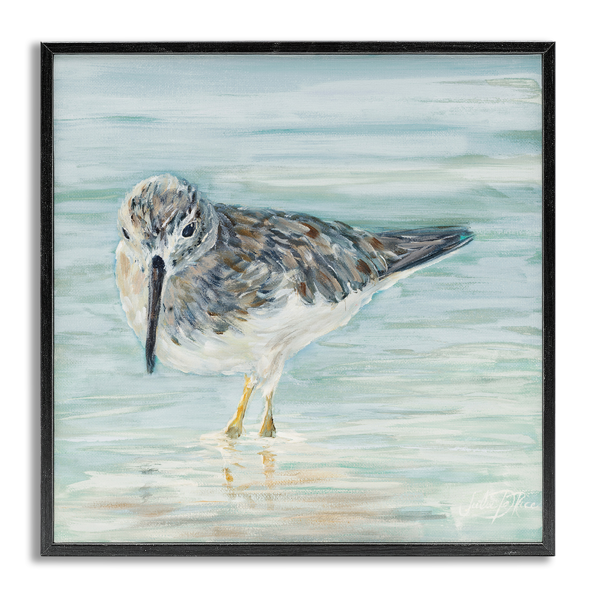 Stupell Industries Sandpiper on Shallow Shore Animals & Insects Painting Gray Framed Art Print Wall Art, 12 x 12