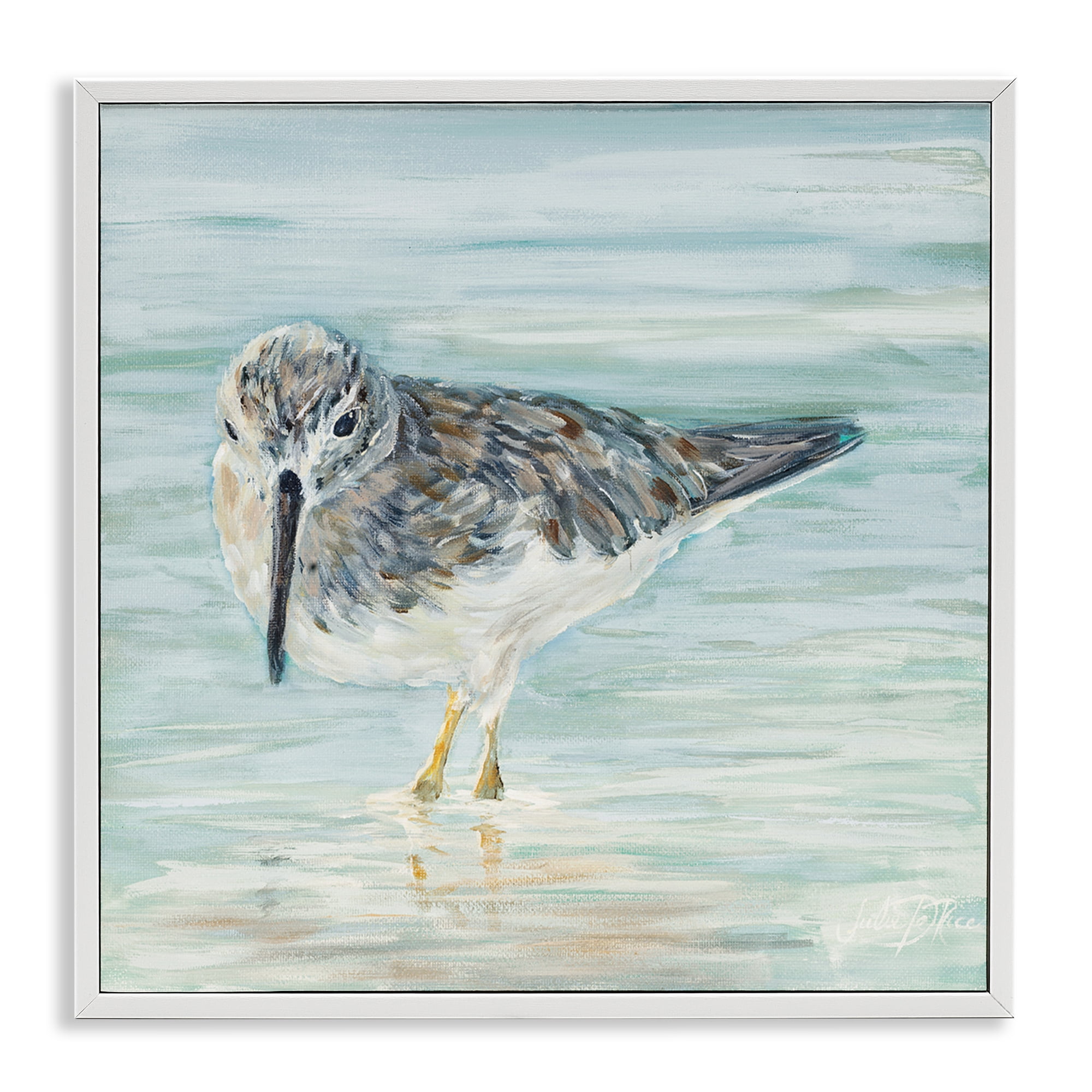 Stupell Industries Sandpiper on Shallow Shore Animals & Insects Painting White Framed Art Print Wall Art, 12 x 12