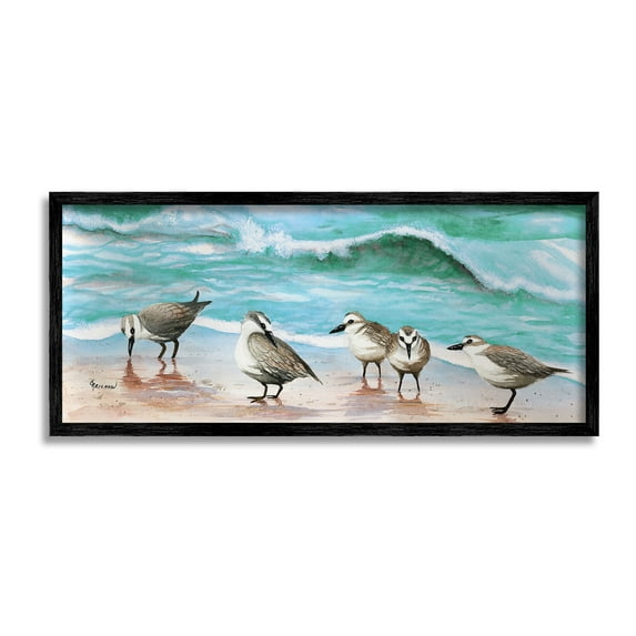 Stupell Industries Sandpipers Along Beach Shore Animals & Insects Painting Black Framed Art Print Wall Art, 24 x 10