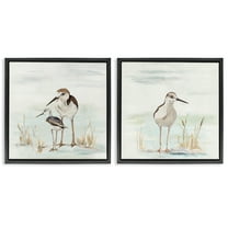 Stupell Industries Sandpipers Among Beach Grasses Animals & Insects Painting Black Floater Framed Canvas Art Print Wall Art, 18 x 18, Set of 2