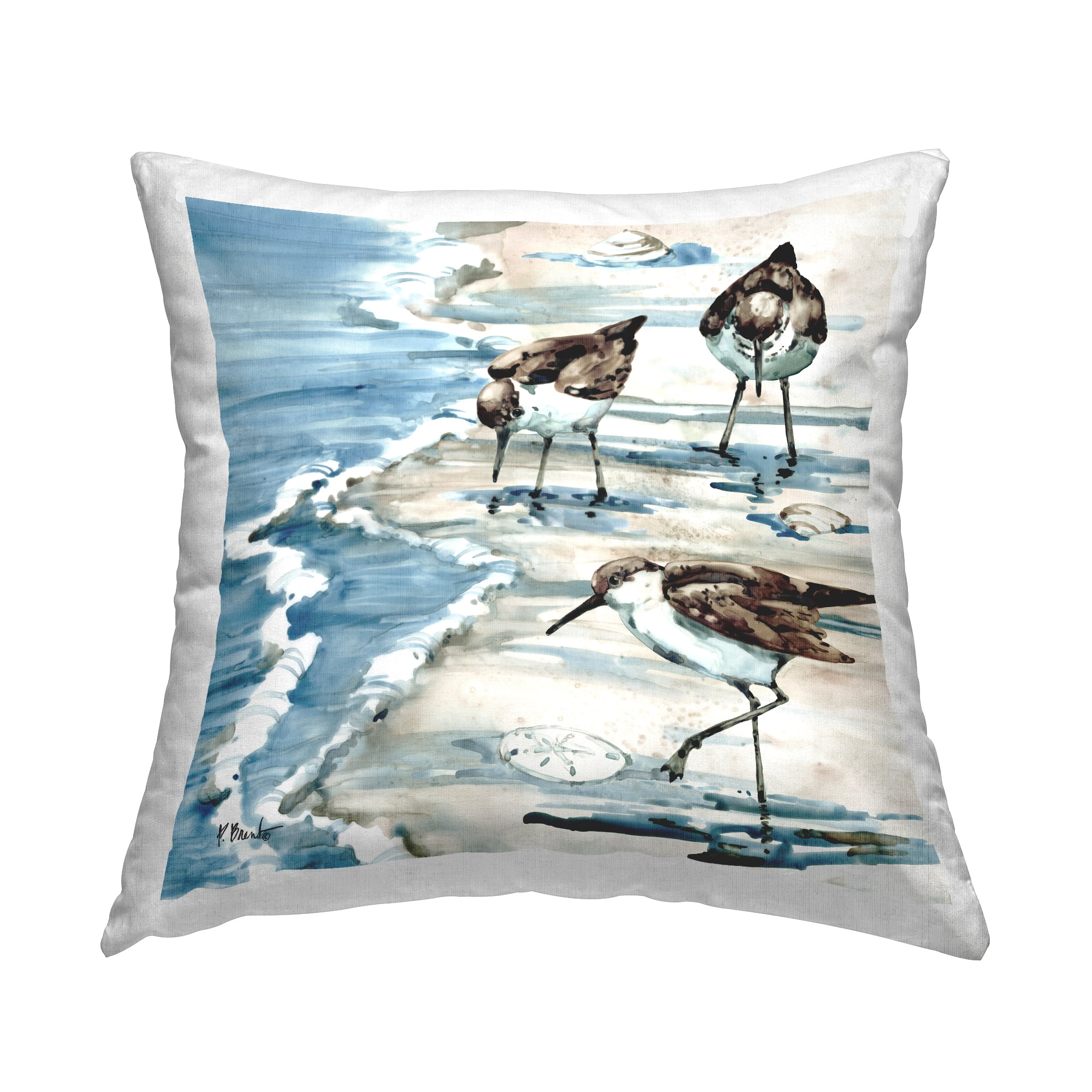 Stupell Industries Sandpipers Among Seashells Coastal Beach Design by Paul Brent Throw Pillow