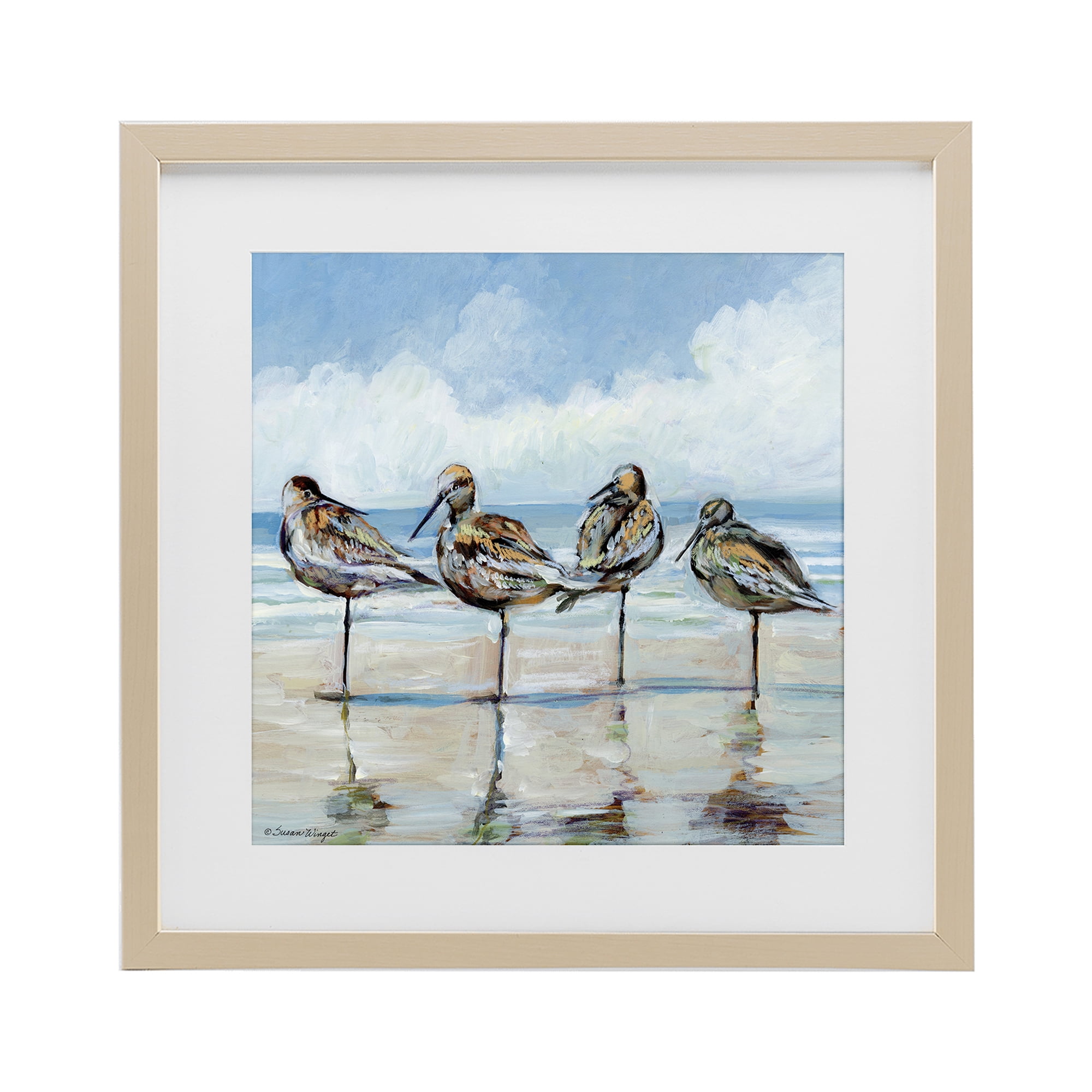 Stupell Industries Sandpipers Balancing On Beach Birch Framed Print Under Glass, design by Susan Winget