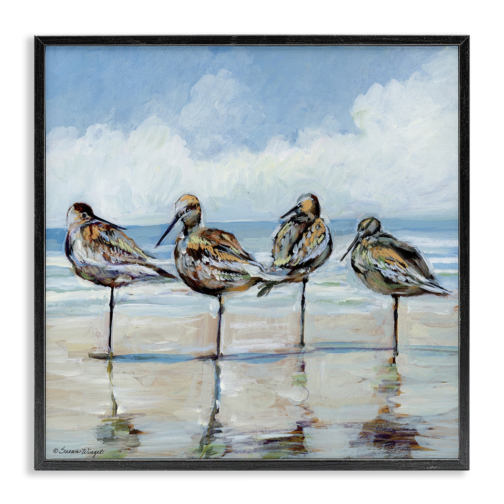 Stupell Industries Sandpipers Balancing On Beach Black Framed Giclee Art, design by Susan Winget