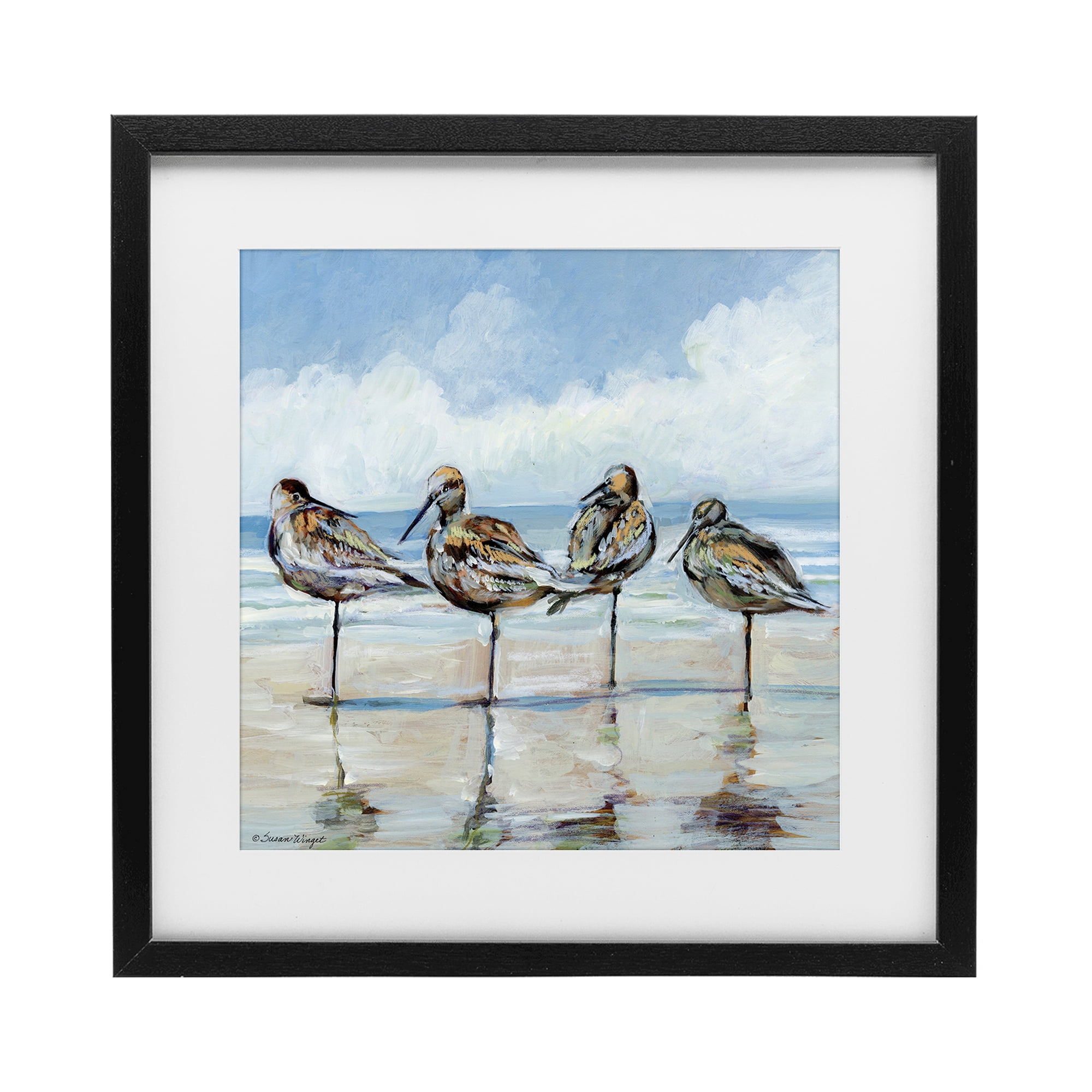 Stupell Industries Sandpipers Balancing On Beach Black Framed Print Under Glass, design by Susan Winget