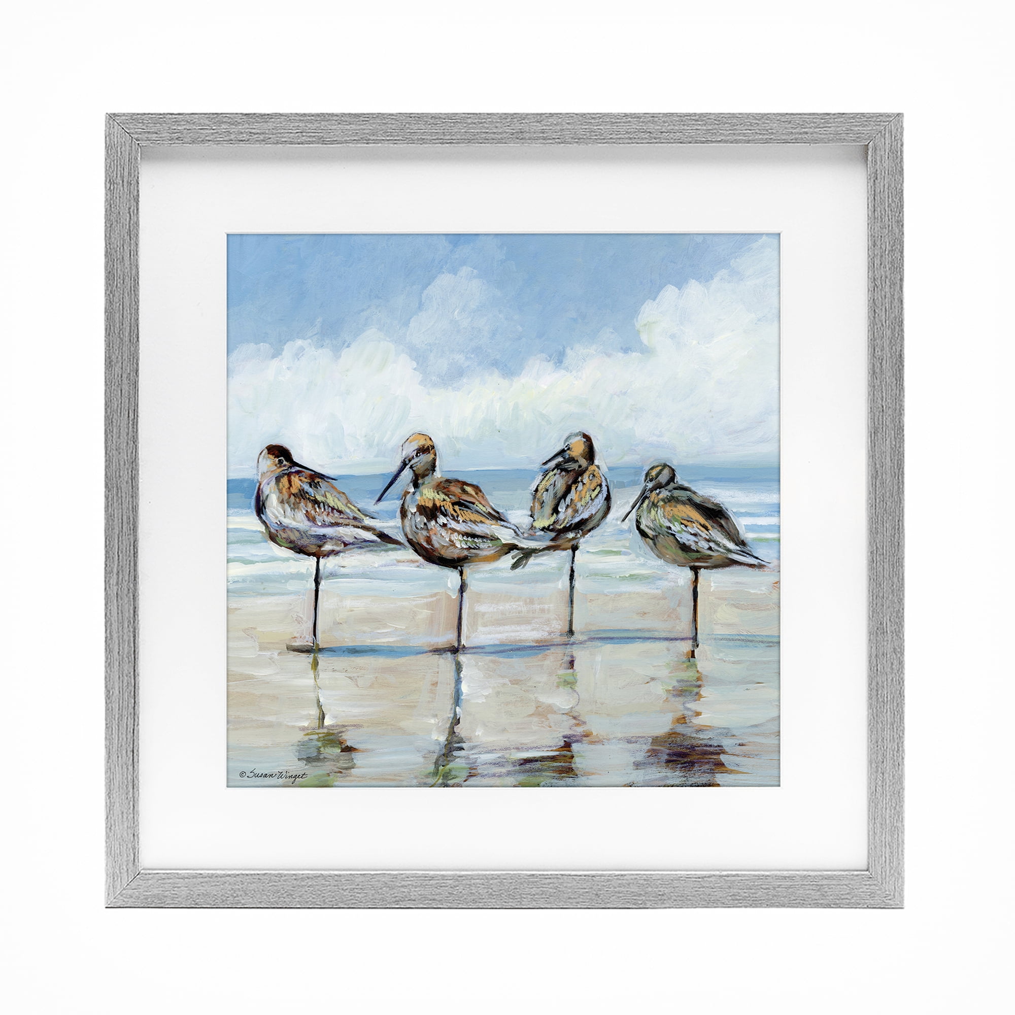 Stupell Industries Sandpipers Balancing On Beach Gray Framed Print Under Glass, design by Susan Winget