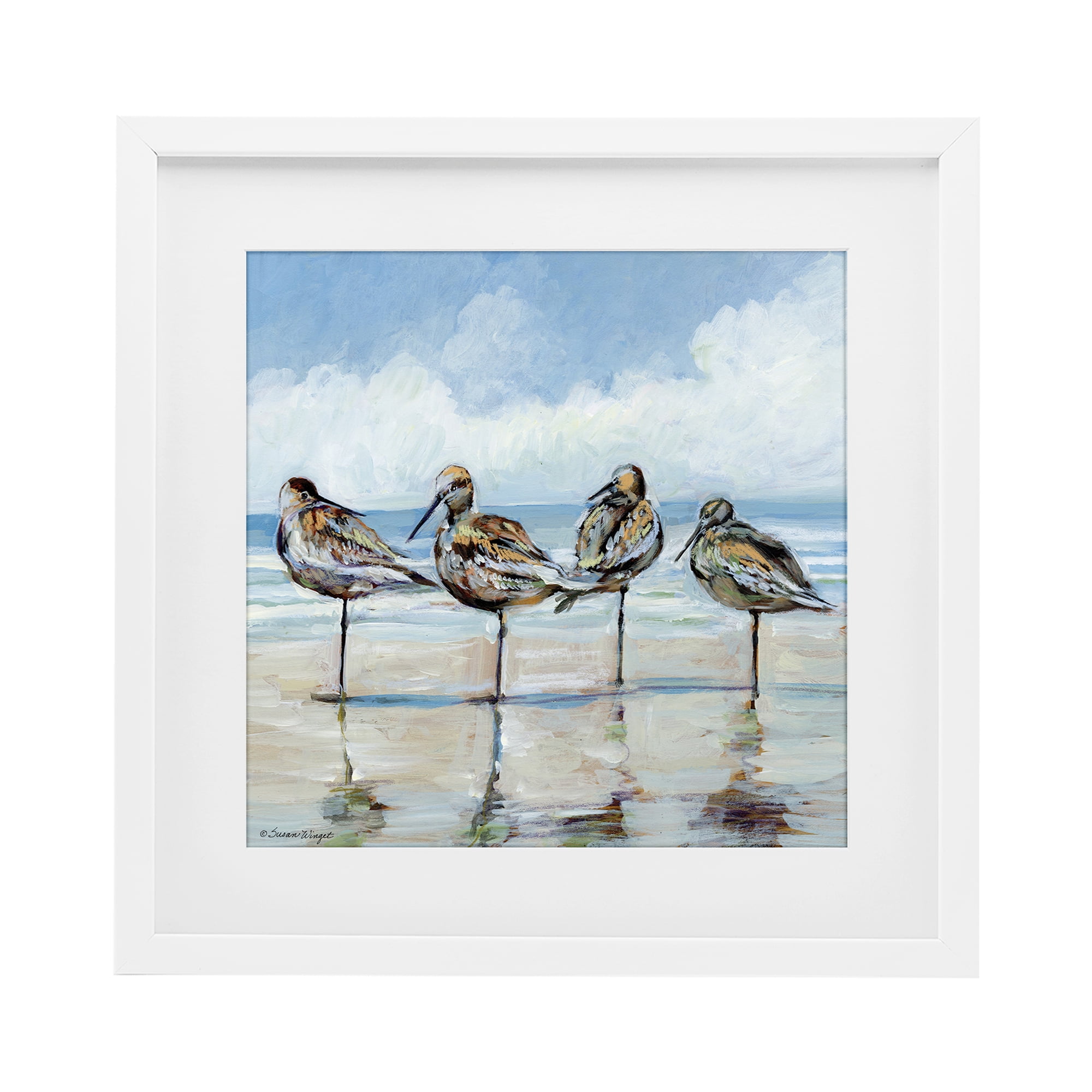 Stupell Industries Sandpipers Balancing On Beach White Framed Print Under Glass, design by Susan Winget