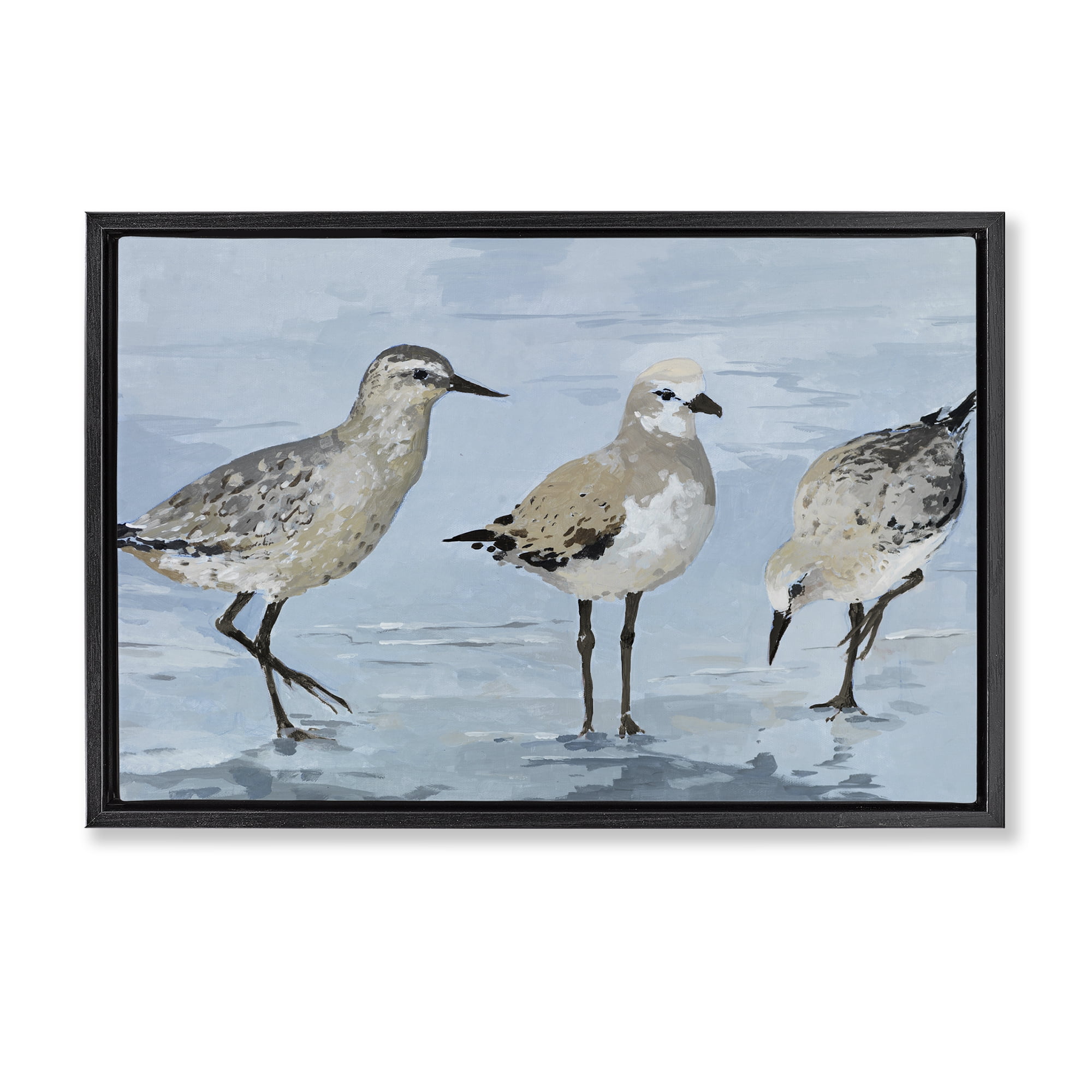 Stupell Industries Sandpipers Beach Coastal Scene Black Framed Floater Canvas Wall Art, design by Lorenzo Collective