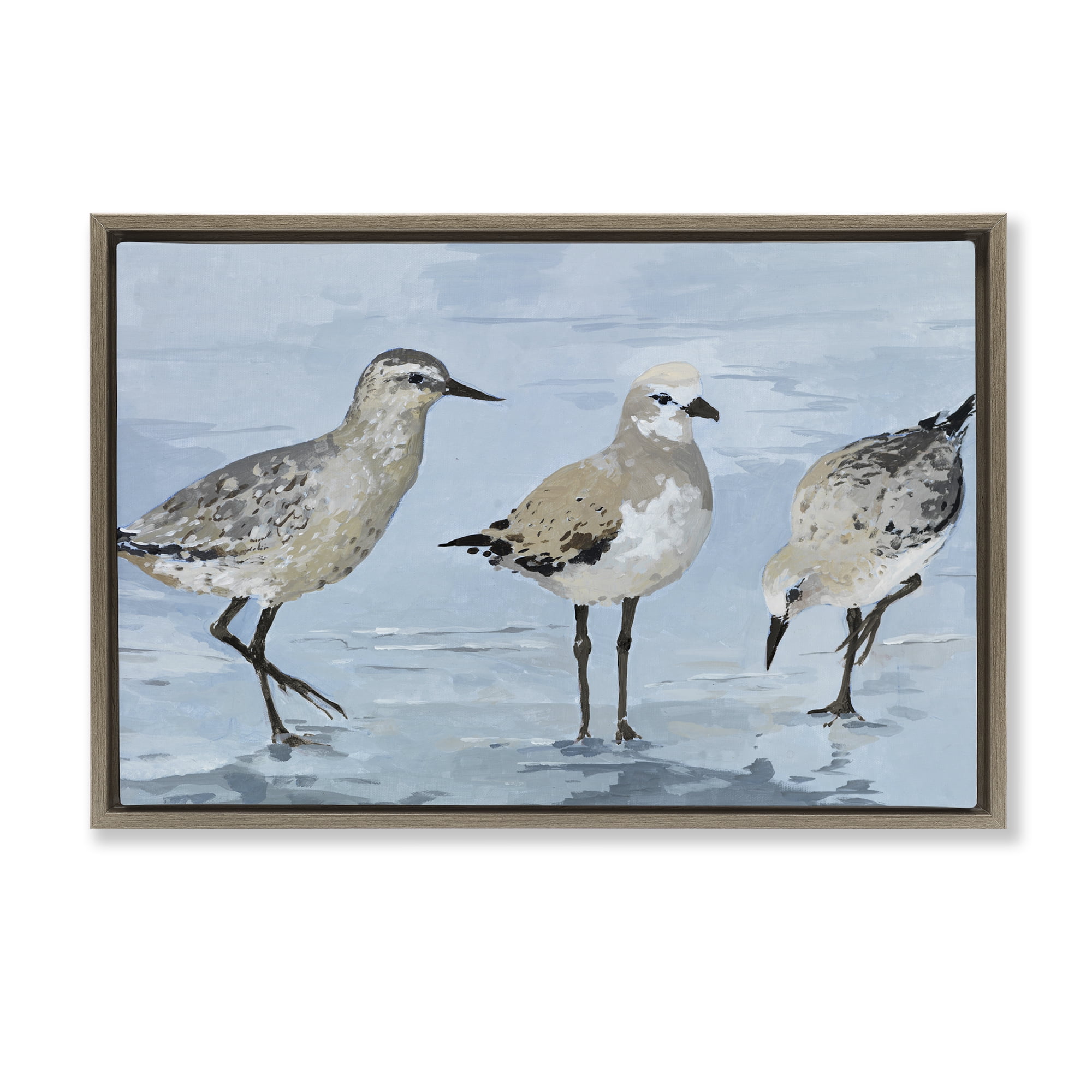 Stupell Industries Sandpipers Beach Coastal Scene Brown Framed Floater Canvas Wall Art, design by Lorenzo Collective