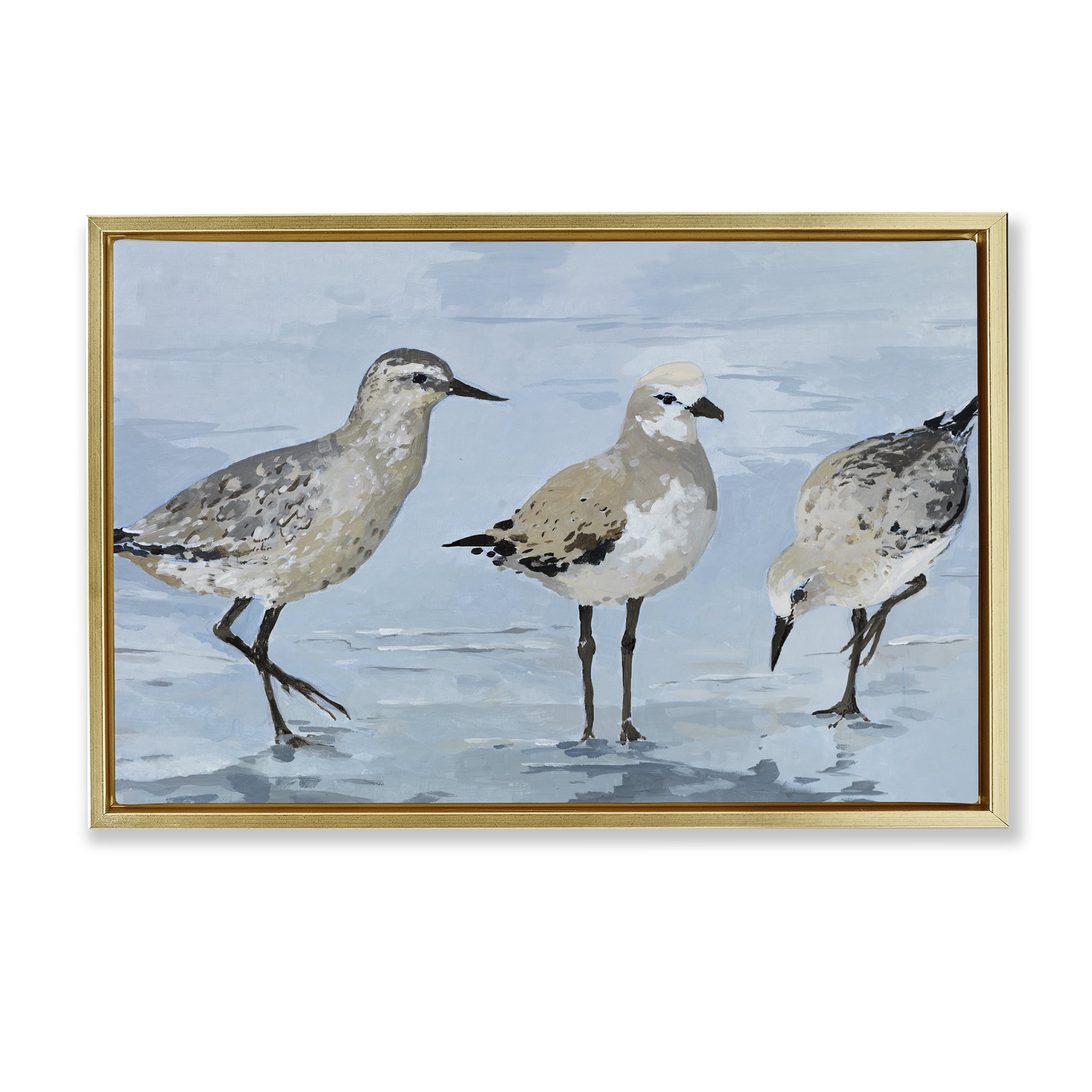 Stupell Industries Sandpipers Beach Coastal Scene Gold Framed Floater Canvas Wall Art, design by Lorenzo Collective