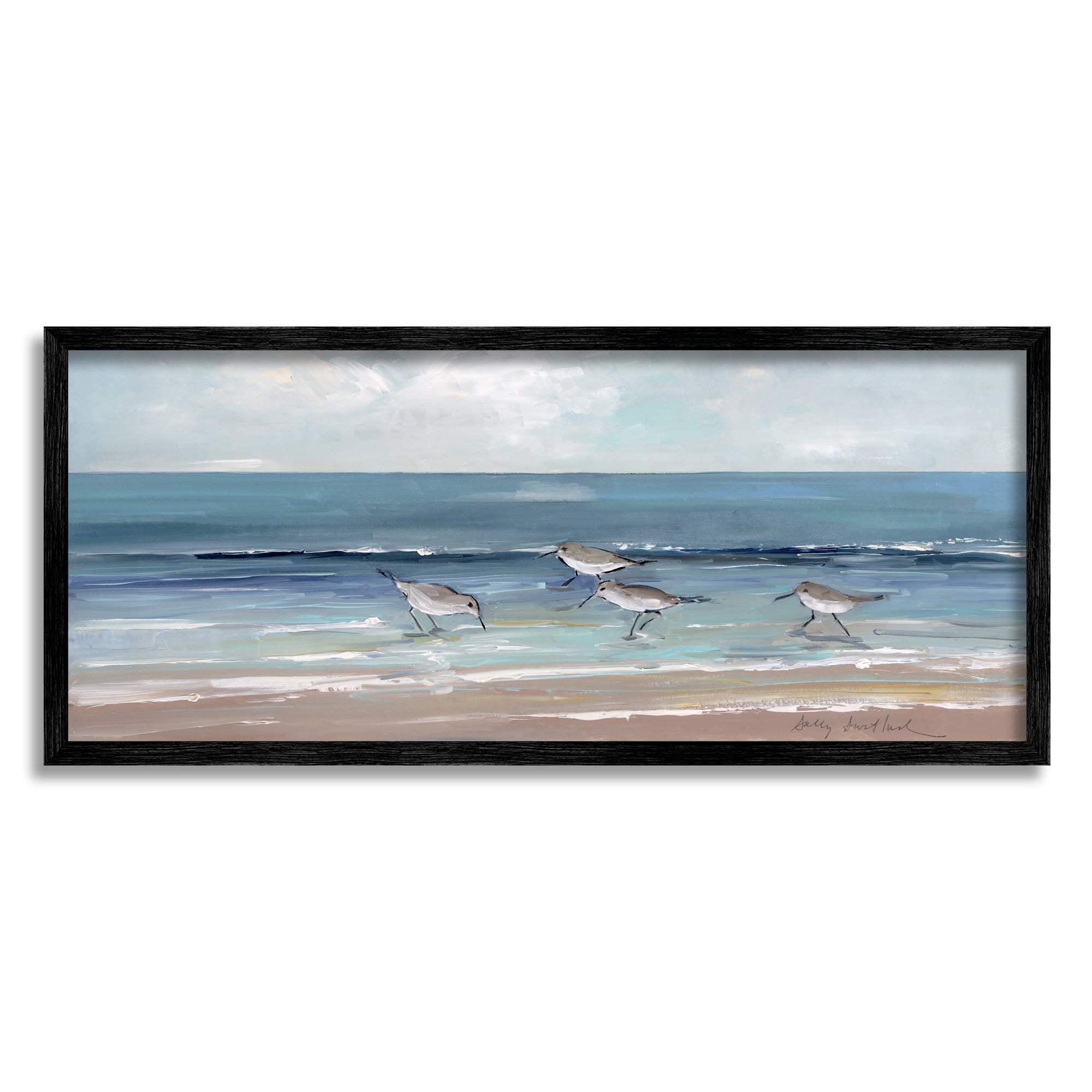 Stupell Industries Sandpipers Birds Cloudy Sky Beach Shore Painting, 30 x 13, Design by Sally Swatland