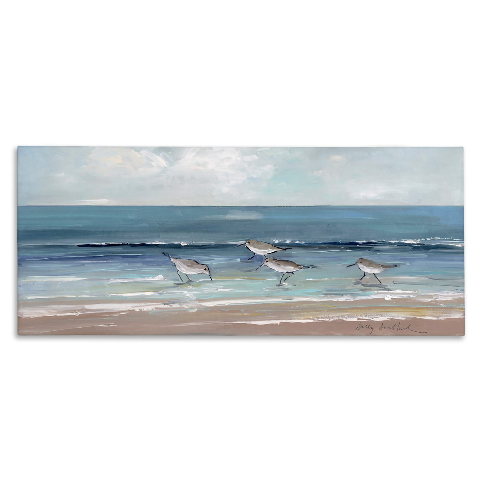 Stupell Industries Sandpipers Birds Cloudy Sky Beach Shore Painting, 40 x 17, Design by Sally Swatland