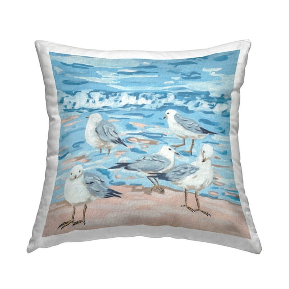 Stupell Industries Sandpipers Blue Beach Waves Square Decorative Printed Throw Pillow, 18 x 18