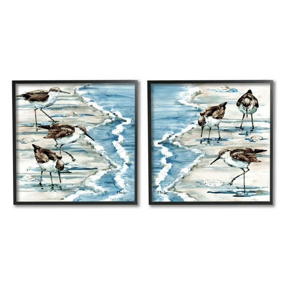 Stupell Industries Sandpipers Grazing Beach Shore Painting Black Framed Art Print Wall Art, Set of 2, Design by Paul Brent