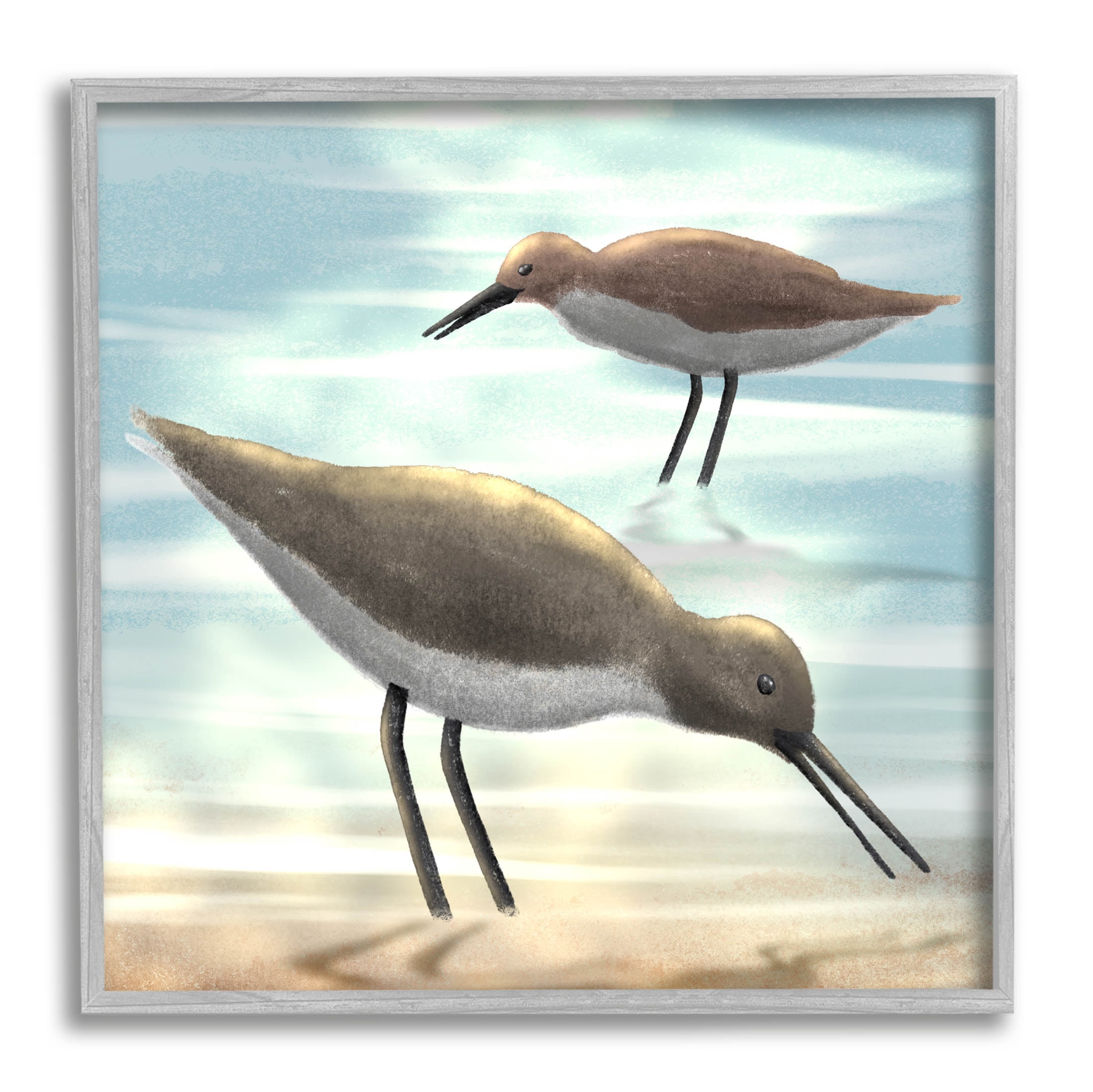 Stupell Industries Sandpipers Grazing Coastal Ocean Shore Graphic Art Gray Framed Art Print Wall Art, Design by Marcus Prime