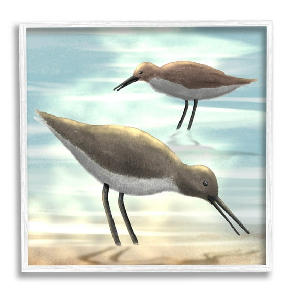 Stupell Industries Sandpipers Grazing Coastal Ocean Shore Graphic Art White Framed Art Print Wall Art, Design by Marcus Prime