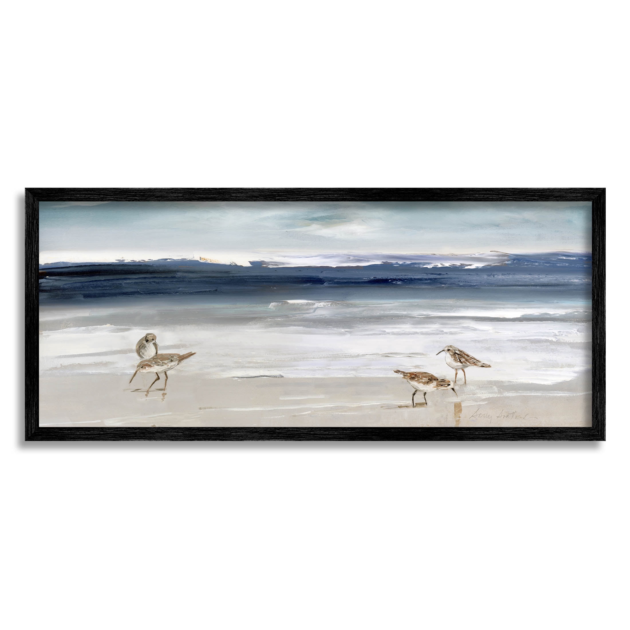 Stupell Industries Sandpipers Grazing Sea Shore Painting Black Framed Art Print Wall Art, Design by Sally Swatland