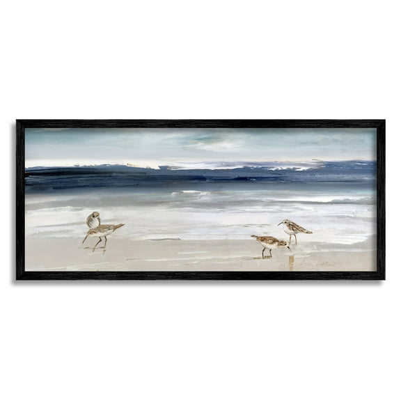 Stupell Industries Sandpipers Grazing Sea Shore Painting Black Framed Art Print Wall Art, Design by Sally Swatland