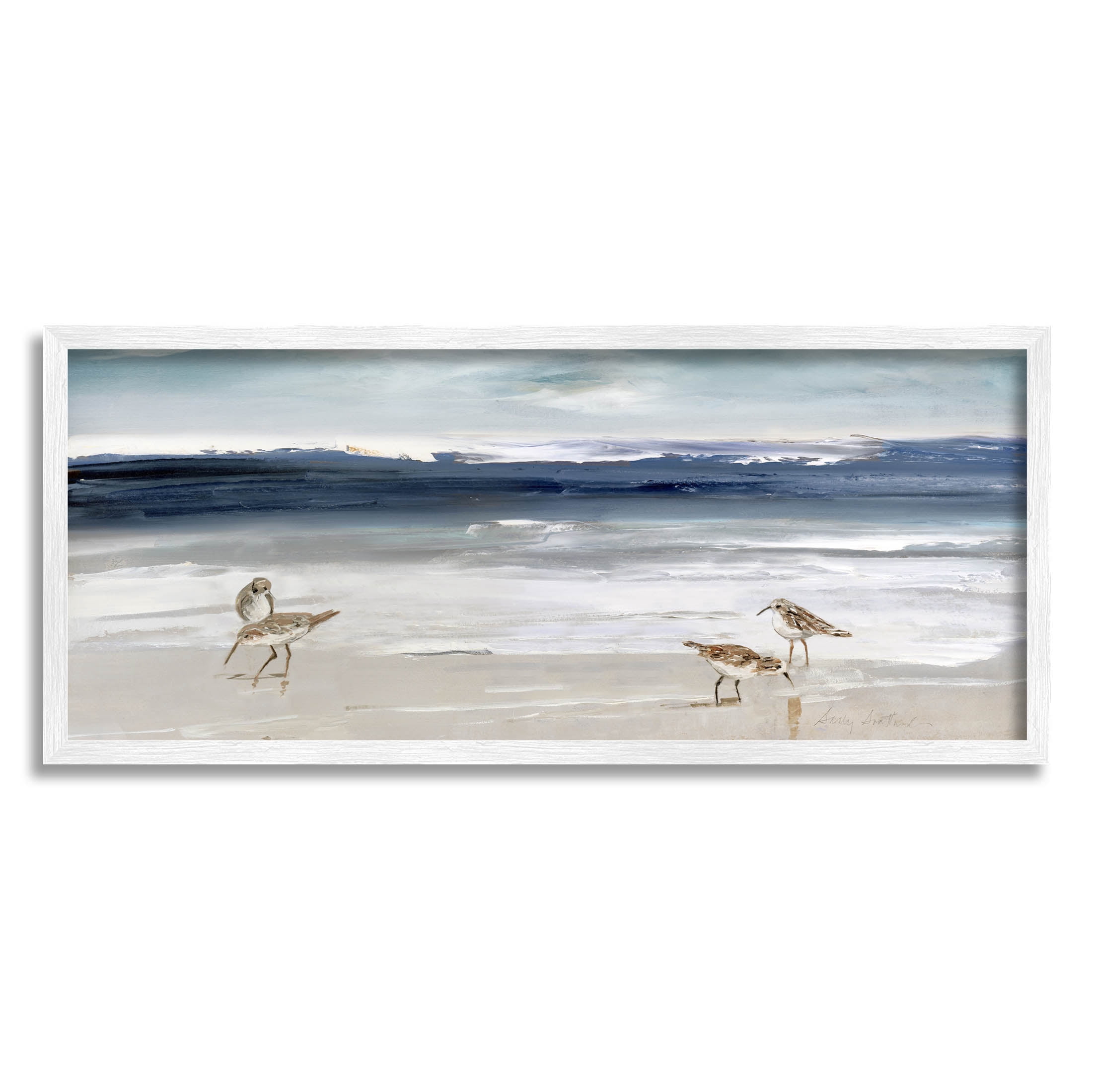 Stupell Industries Sandpipers Grazing Sea Shore Painting White Framed Art Print Wall Art, Design by Sally Swatland