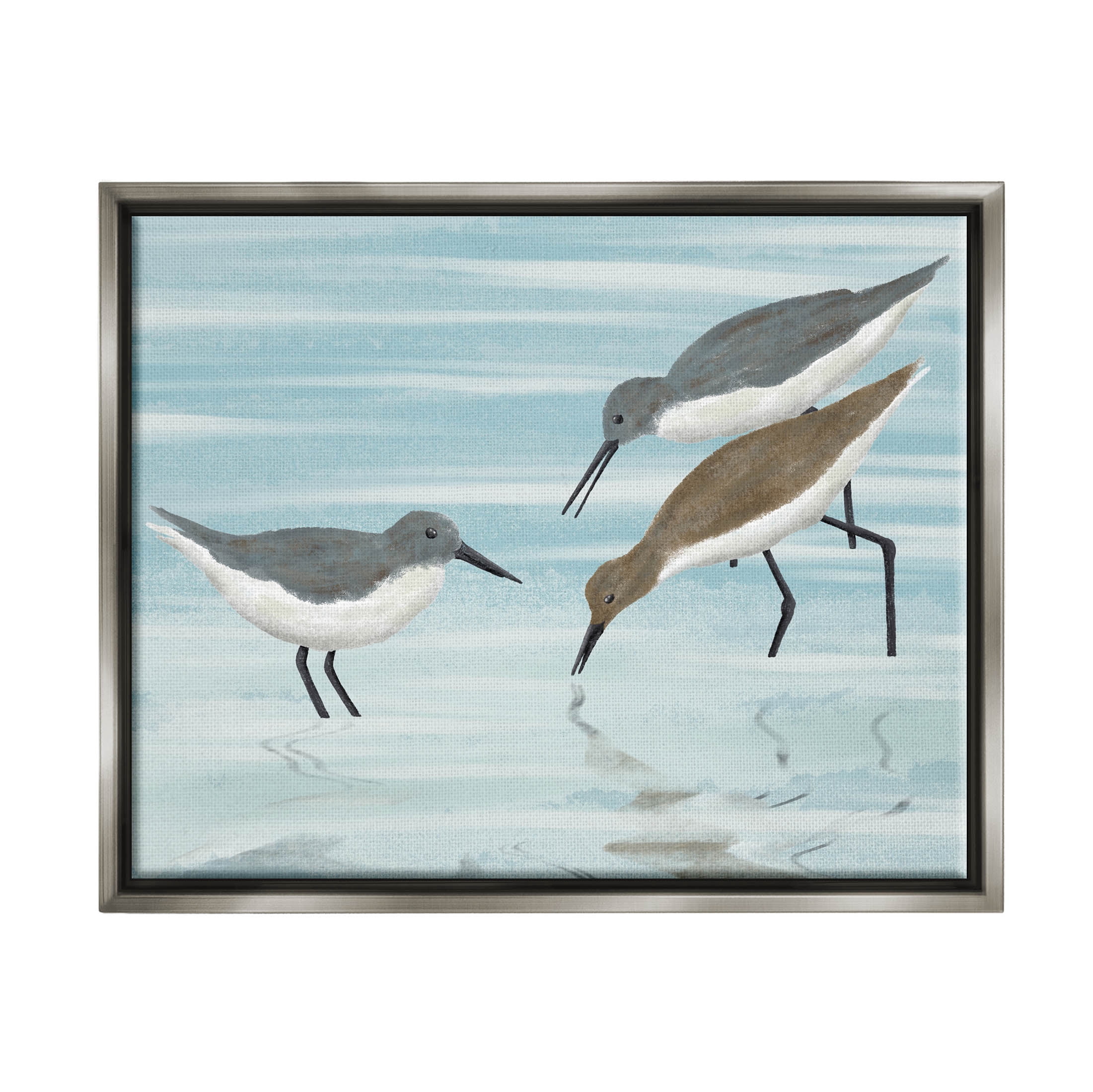 Stupell Industries Sandpipers Grazing Shallow Beach Water Graphic Art Luster Gray Floating Framed Canvas Print Wall Art, Design by Marcus Prime