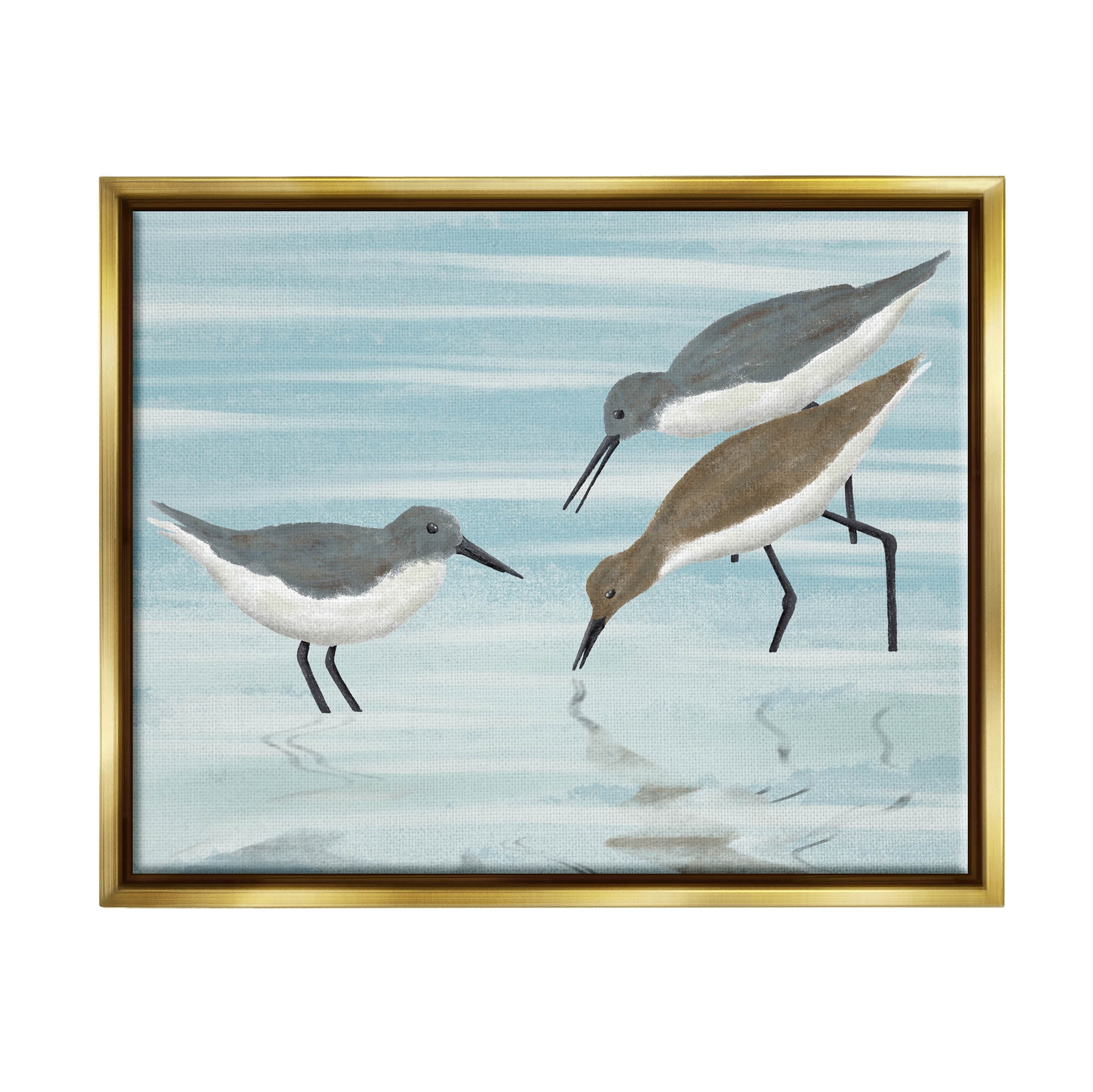 Stupell Industries Sandpipers Grazing Shallow Beach Water Graphic Art Metallic Gold Floating Framed Canvas Print Wall Art, Design by Marcus Prime