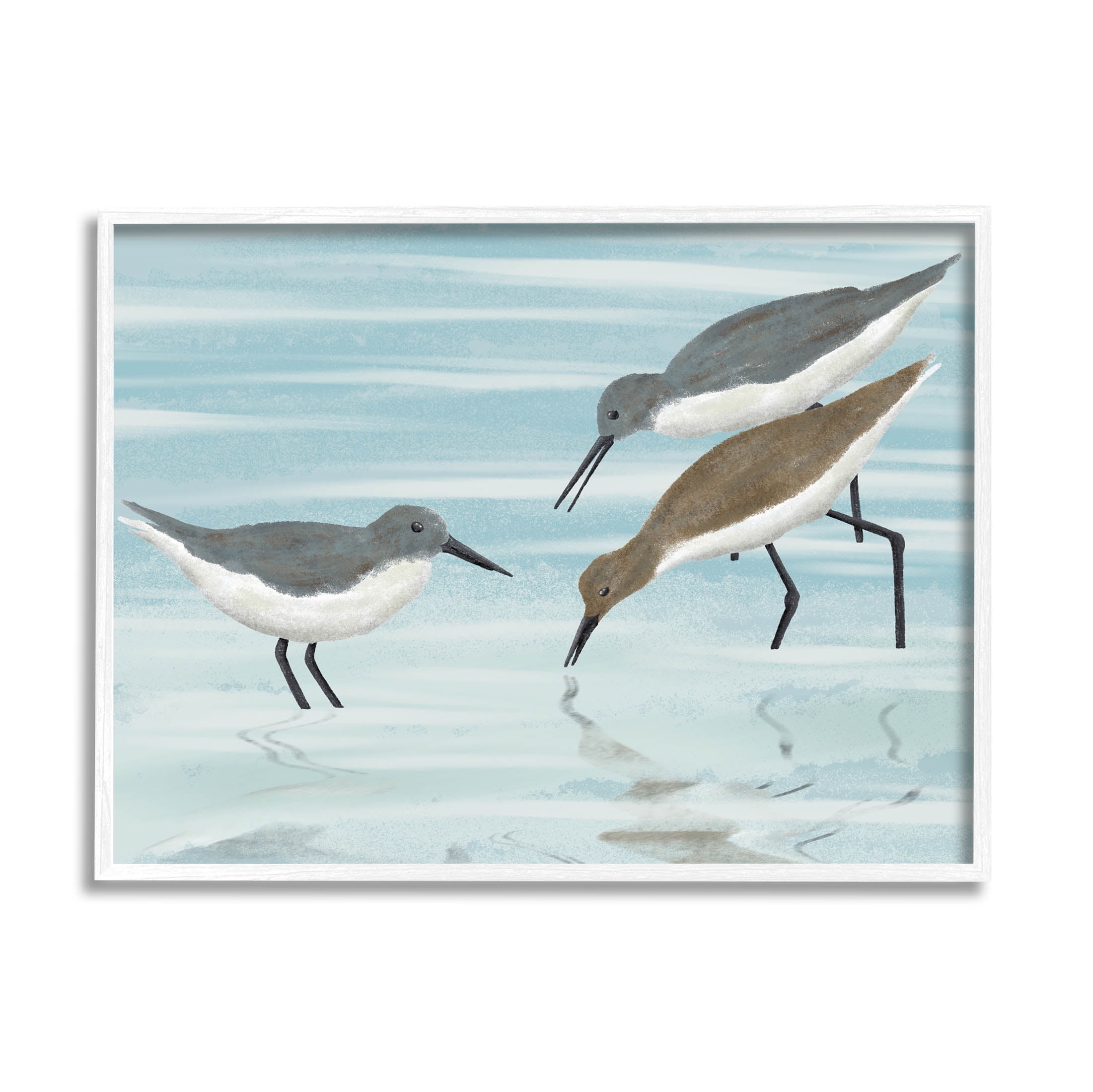 Stupell Industries Sandpipers Grazing Shallow Beach Water Graphic Art White Framed Art Print Wall Art, Design by Marcus Prime