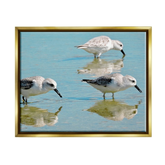 Stupell Industries Sandpipers Shallow Water Reflection Coastal Photography Gold Floater Framed Art Print Wall Art