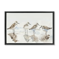 Stupell Industries Sandpipers Shore Reflection Animals Painting Black Floater Framed Canvas Art Print Wall Art, 25 x 17
