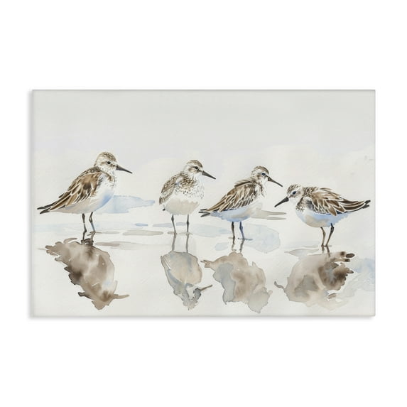 Stupell Industries Sandpipers Shore Reflection Animals Painting Wrapped Canvas Art Print Wall Art, 45 x 30
