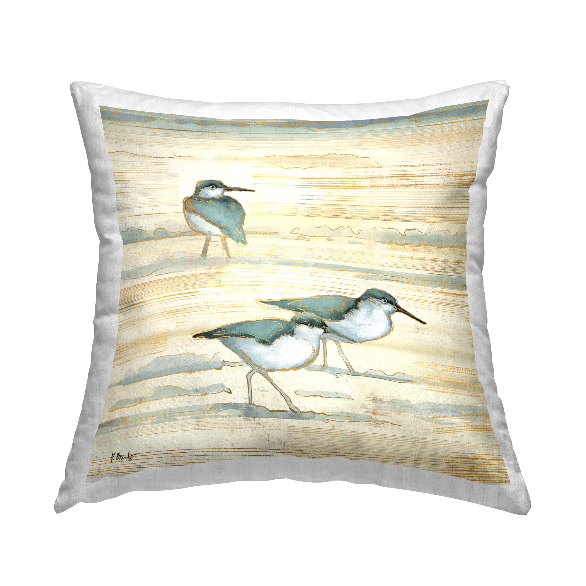 Stupell Industries Sandpipers Walking Abstract Beach Sand Design by Paul Brent Throw Pillow