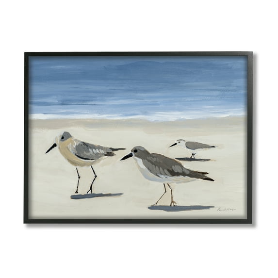 Stupell Industries Sandpipers on Shore Painting Animals & Insects Painting Black Framed Art Print Wall Art, 20 x 16