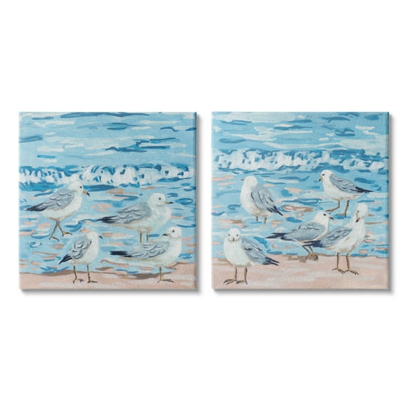 Stupell Industries Sandpipers on Shore Painting Animals & Insects Painting Gallery Wrapped Canvas Print Wall Art, 17 x 17, Set of 2