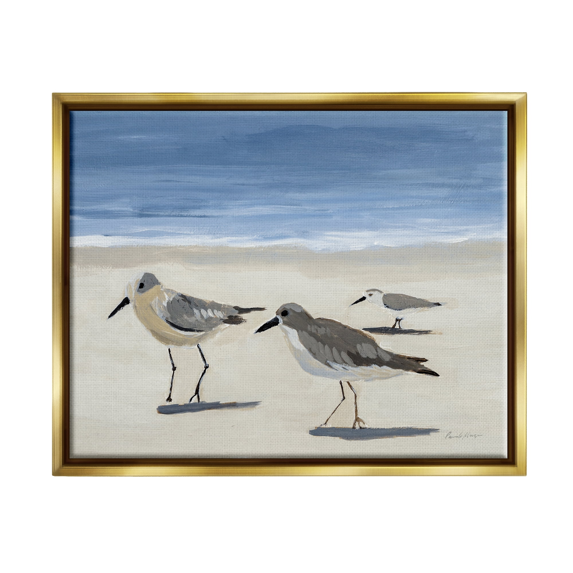 Stupell Industries Sandpipers on Shore Painting Animals & Insects Painting Gold Floater Framed Art Print Wall Art, 31 x 25