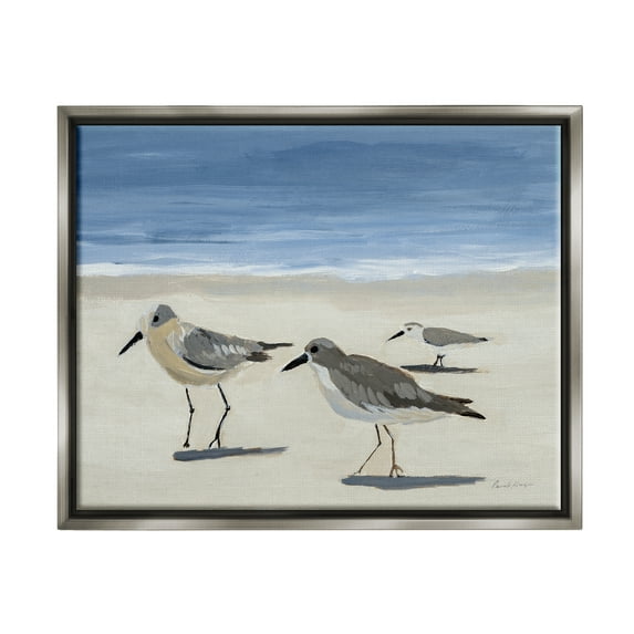Stupell Industries Sandpipers on Shore Painting Animals & Insects Painting Gray Floater Framed Art Print Wall Art, 31 x 25